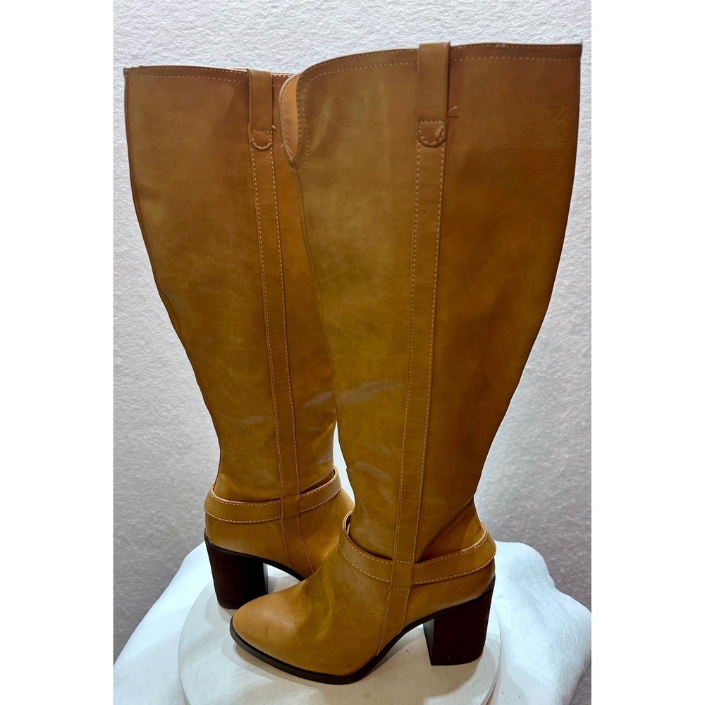 MIA Hamilton Mustard Tan Tall Knee High Block Heel Boots GS864511 Size 6.5 M